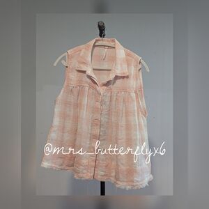 Free People Pink Hey There Sunrise Knit Ombre Plaid Flannel Shirt